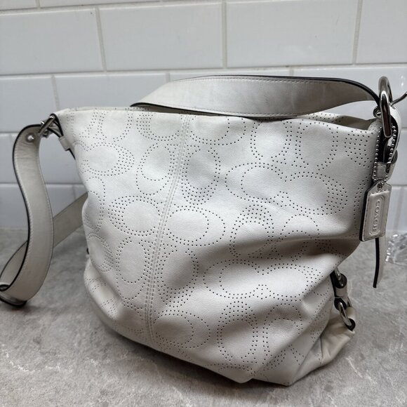 Coach Handbags - Coach Cream Perforated Butter Soft Leather Crossbody Purse. Like New!